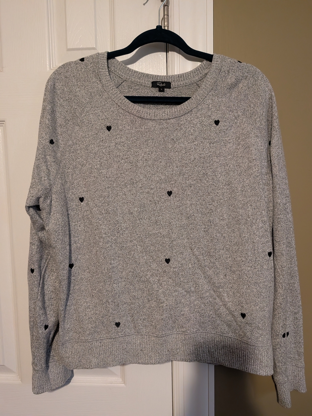 Rails Heather Gray Crewneck Sweater with Black Heart Accents